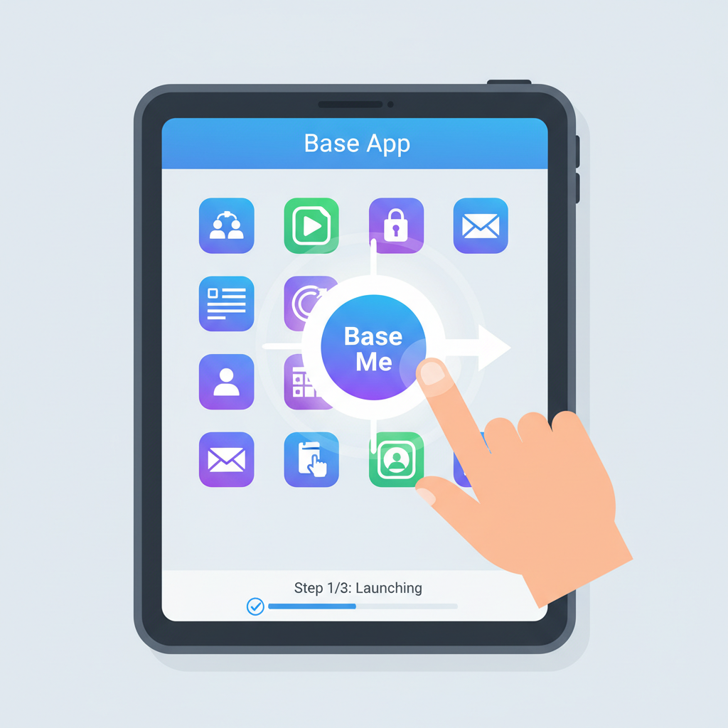 Base App dashboard launching Base Me mini app icon