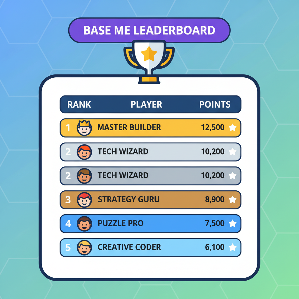 Base Me leaderboard with top players and points rankings