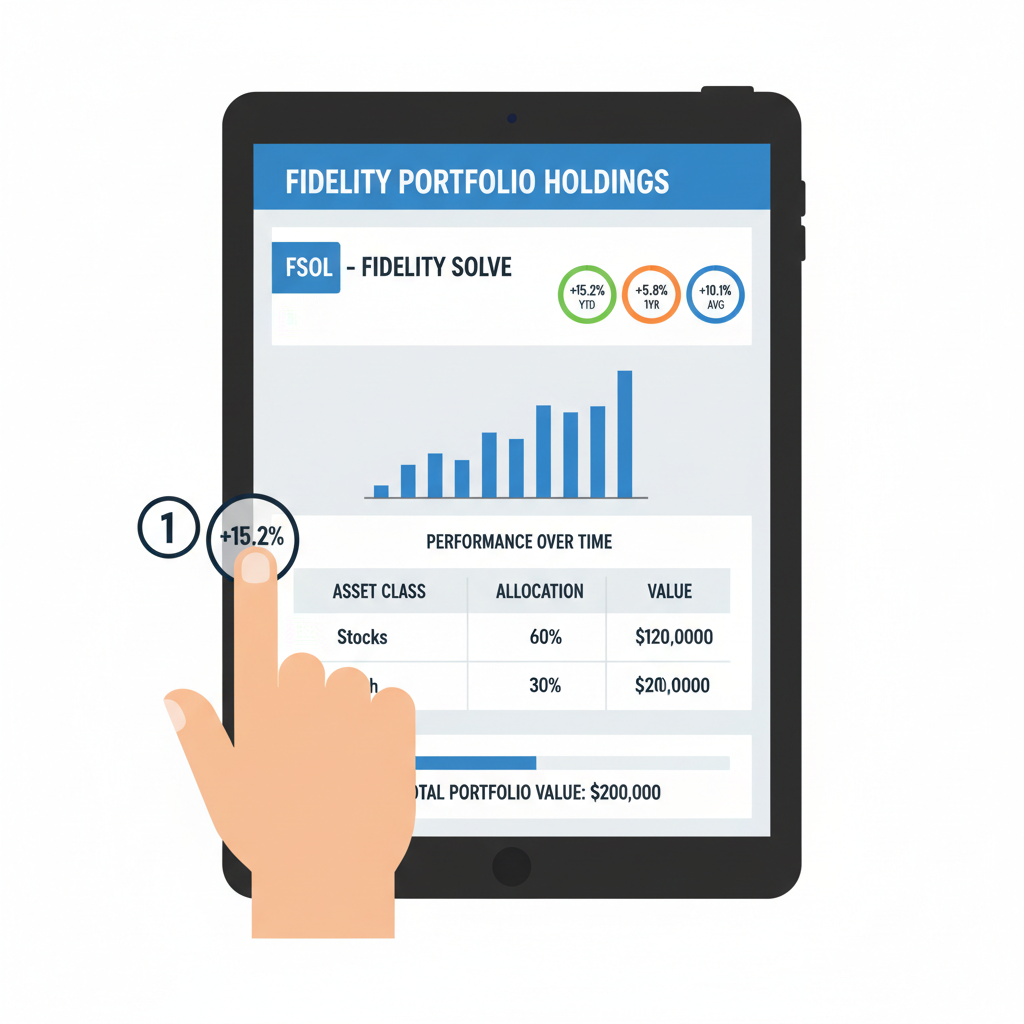 Fidelity portfolio holdings page displaying FSOL with performance metrics
