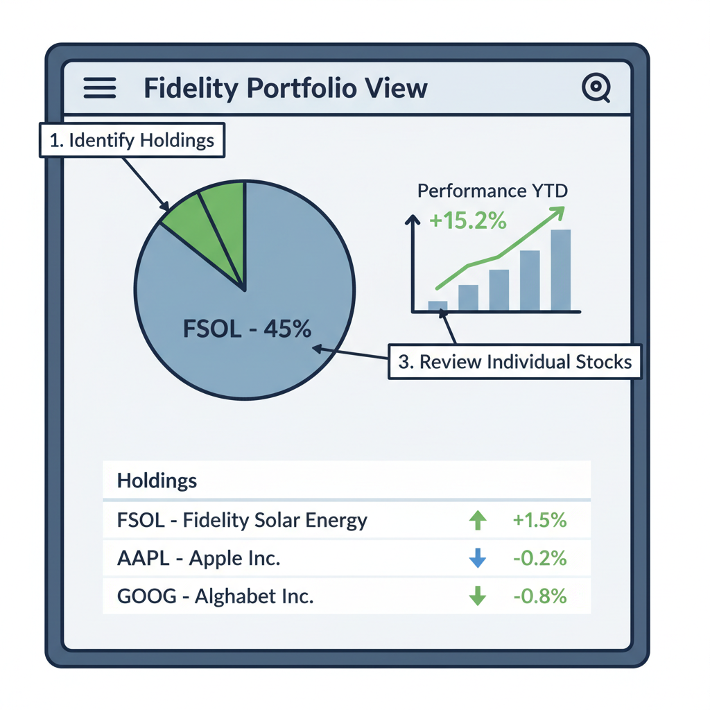 /imagine screenshot Fidelity portfolio view with FSOL holding, performance chart