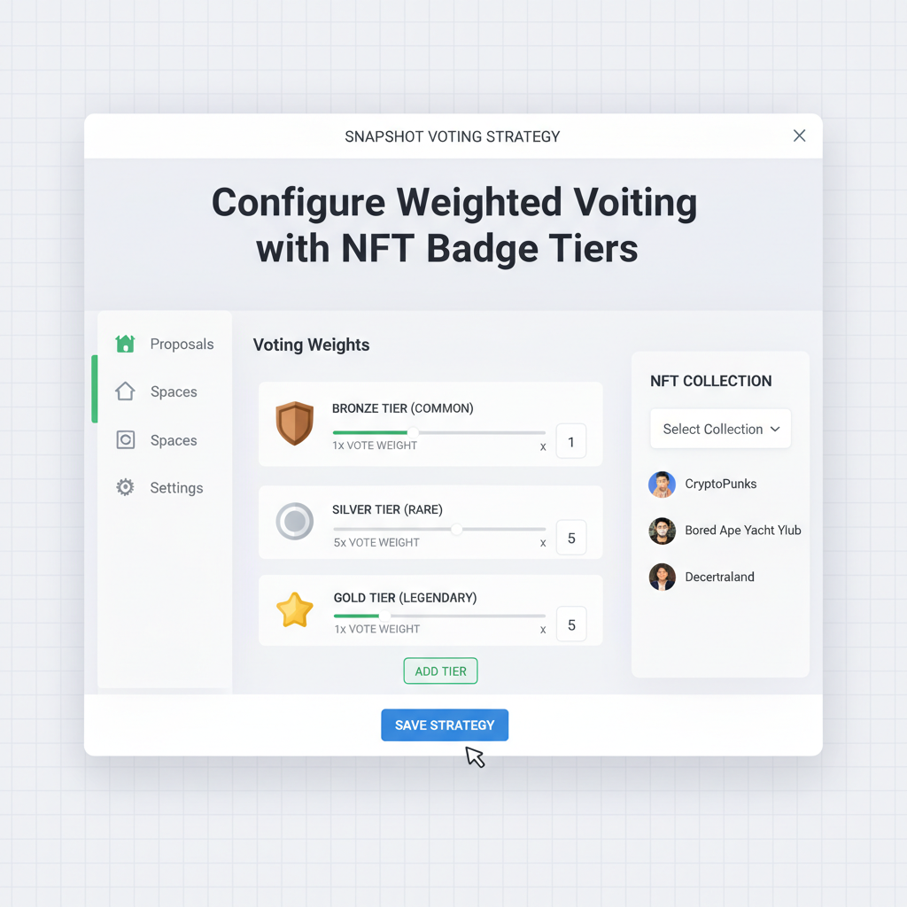 Snapshot dashboard configuring weighted voting with NFT badge tiers