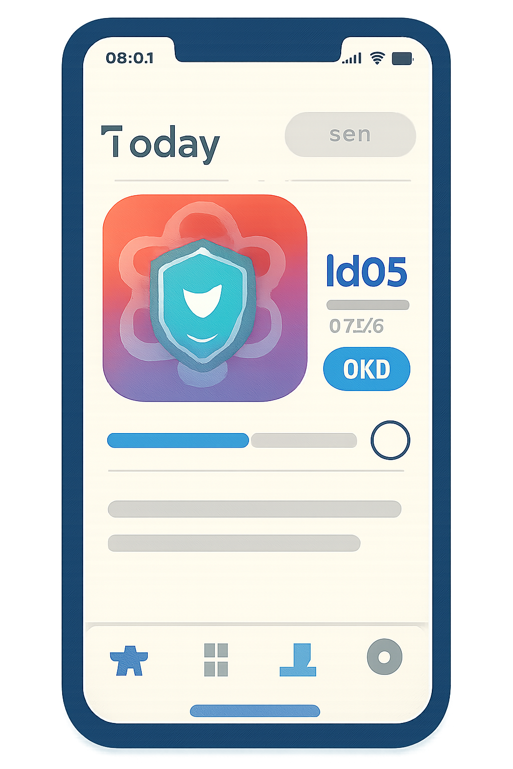 modern mobile app store screen downloading idOS app icon with blockchain identity shield, vibrant web3 aesthetics