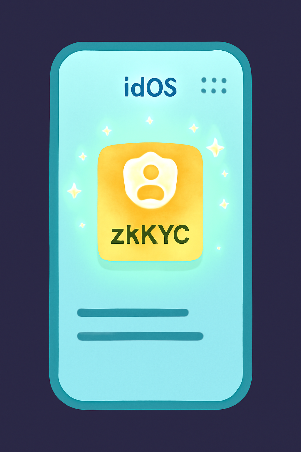 generating shimmering zkKYC credential badge in idOS wallet, zero-knowledge proof visualization, ethereal glow
