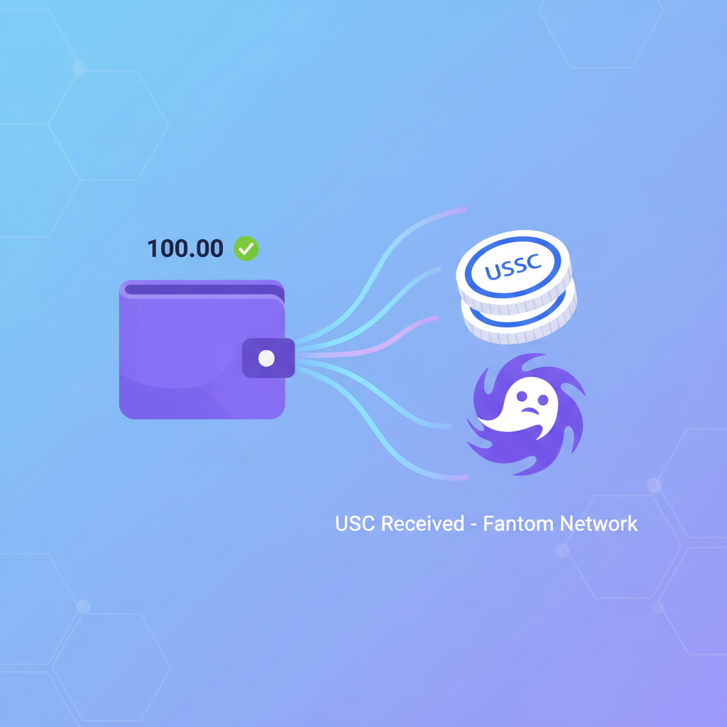 crypto wallet receiving USDC coins Fantom network stablecoin transfer animation