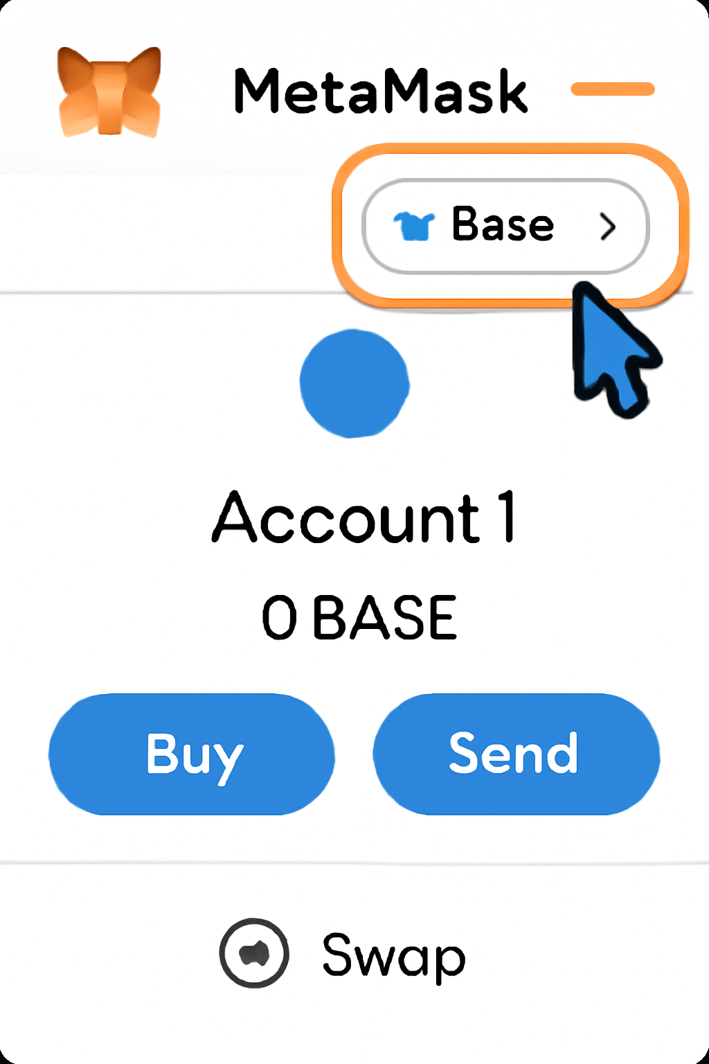 MetaMask interface with the Base network selected from a dropdown menu, highlighting the network switch.