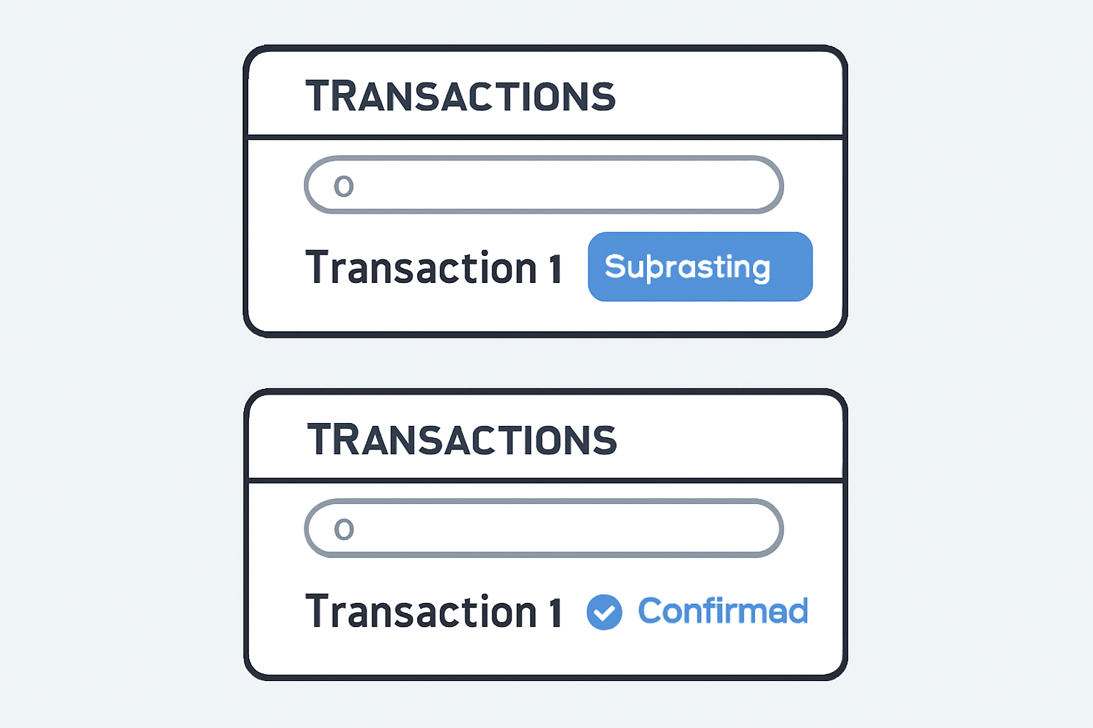 user interface showing transactions being submitted and confirmed on a blockchain explorer