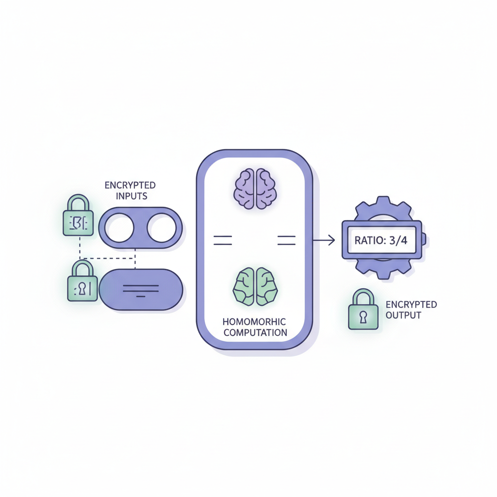 homomorphic calculator computing ratios on locked numbers