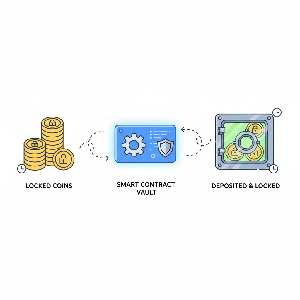 illustration of depositing locked coins into a smart contract vault