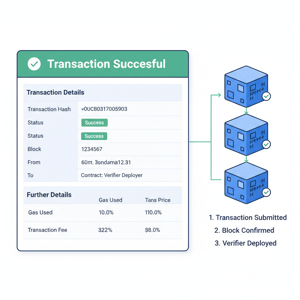 Etherscan Sepolia transaction success page for verifier deploy, blockchain blocks
