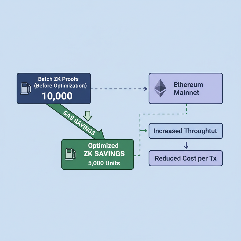 Gas optimization graph for batch zk proofs on Ethereum, downward arrow savings