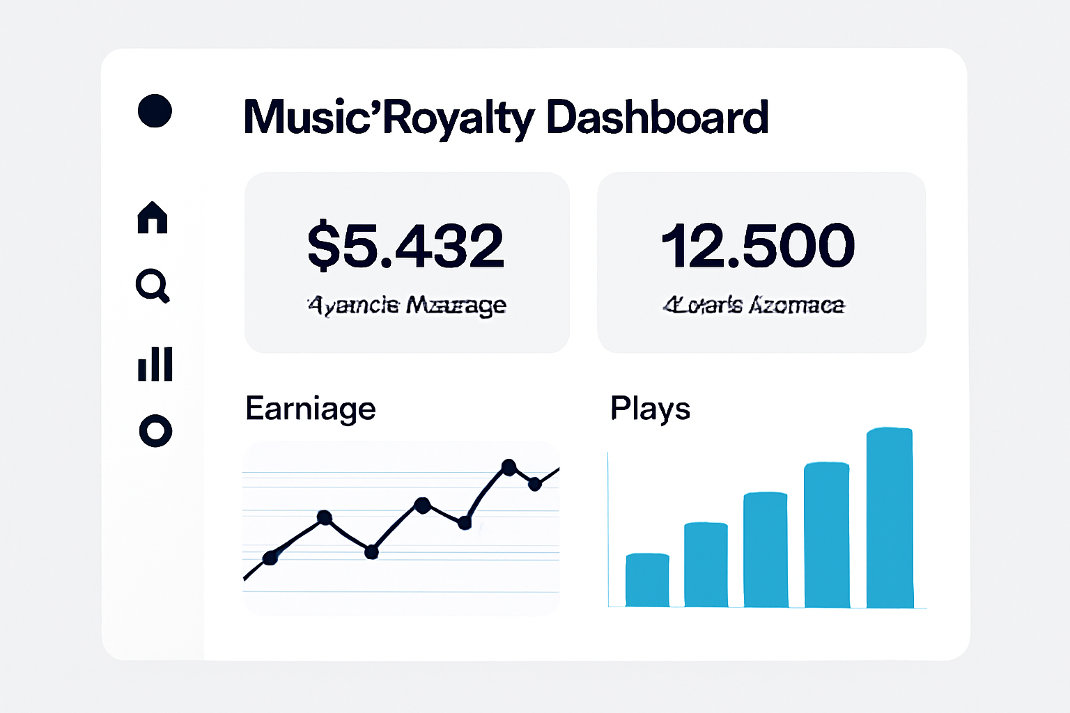 A dashboard screen showing music royalty earnings, token balances, and performance charts.