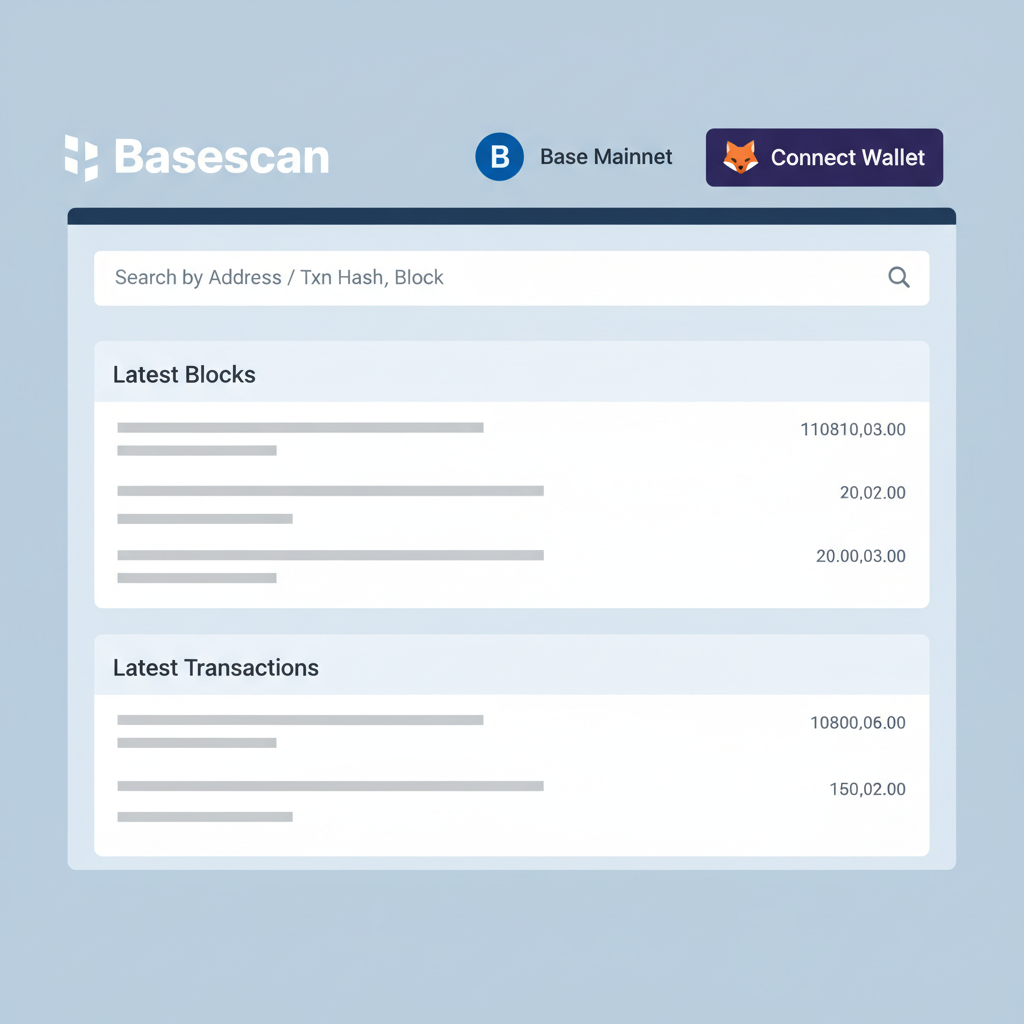 Basescan.org explorer with MetaMask connect button and Base network indicator