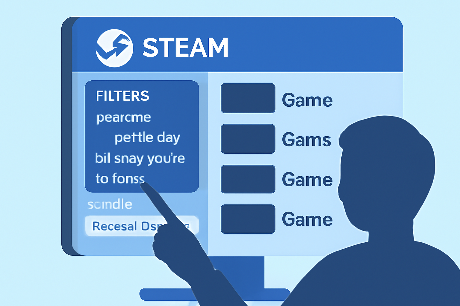 A user interacting with Steam's filter sidebar, selecting 'Indie' genre and sorting by 'Release Date', with a list of filtered game results.