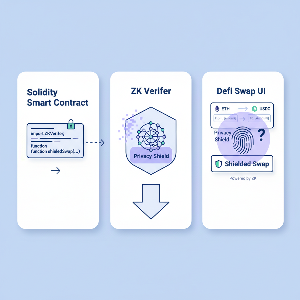 solidity smart contract integrating zk verifier with defi swap ui, privacy shield