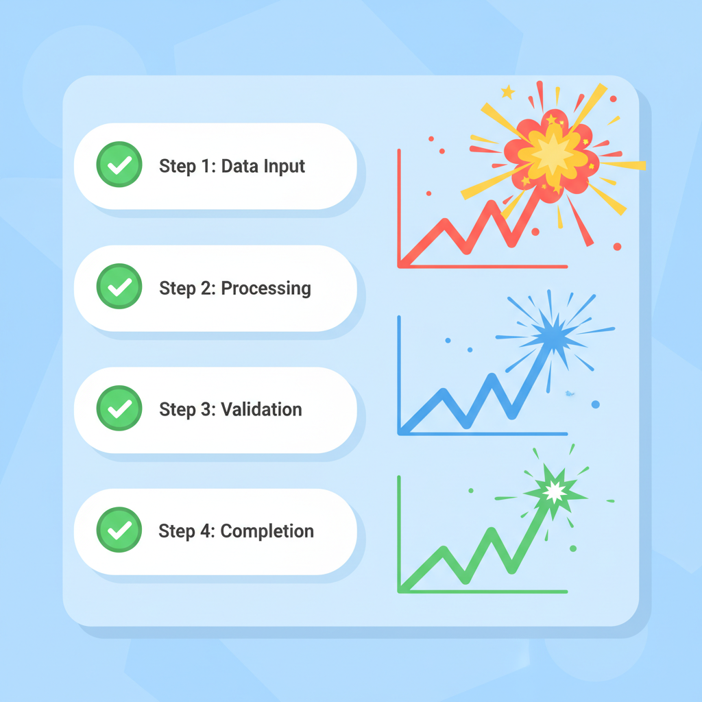 testing dashboard with green success ticks, transaction graphs spiking up, explosive effects