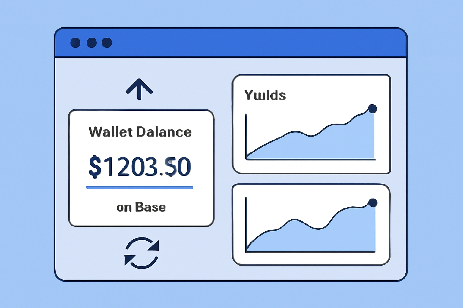 Wallet balance update post-swap on Base, charts showing yields, professional dashboard view