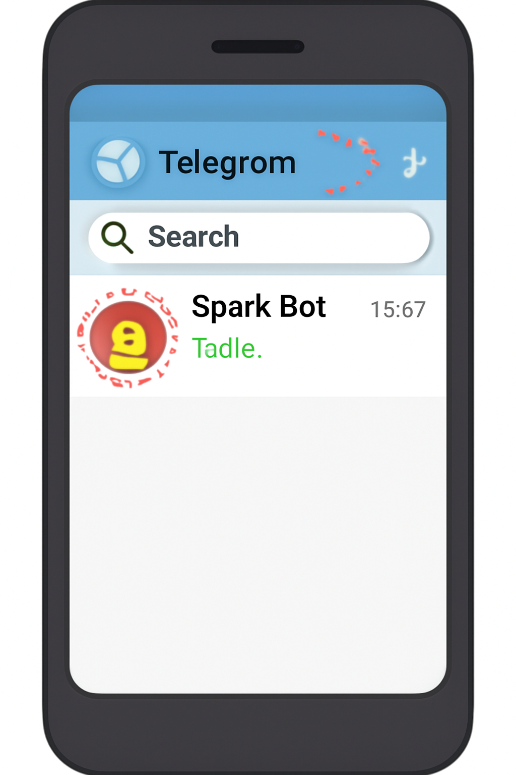 A smartphone screen showing the Telegram app with the Spark Bot chat open, highlighting the search bar and bot icon.
