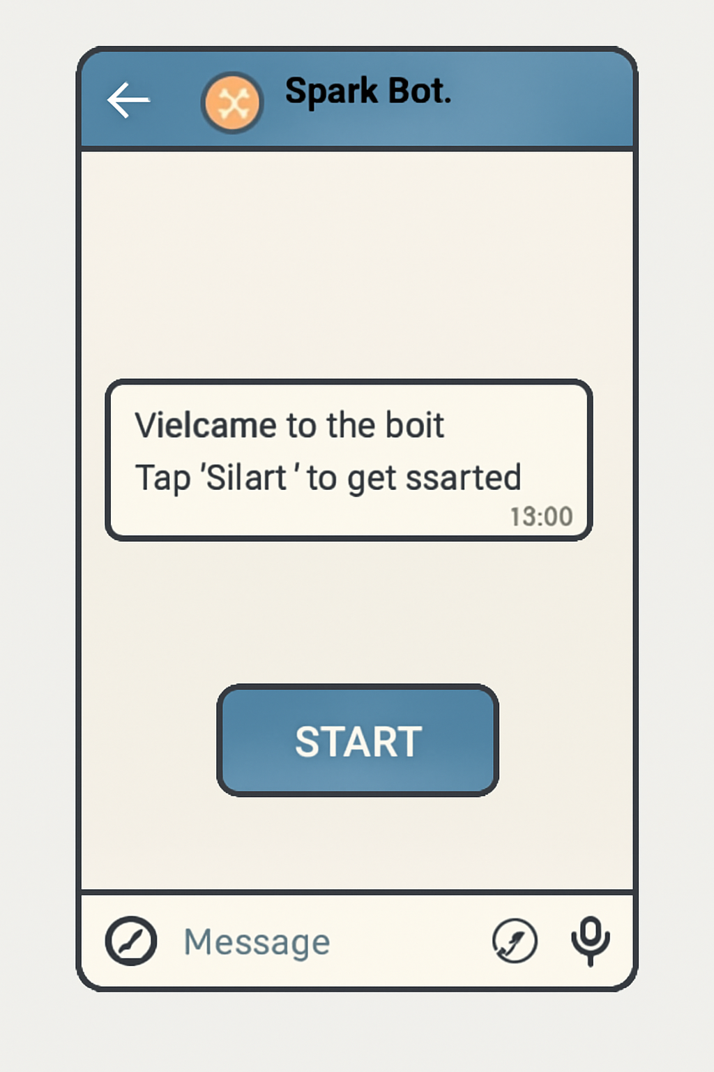 A Telegram chat window with the 'Start' button highlighted and a welcome message from Spark Bot.