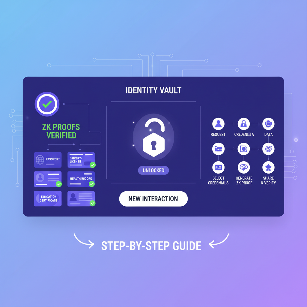 complete self-sovereign ID wallet dashboard, zk proofs verified, futuristic identity vault unlocked