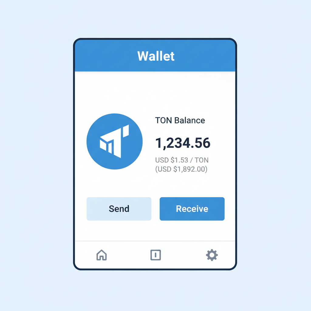 Telegram wallet screen displaying TON balance at $1.53 price, balance visible