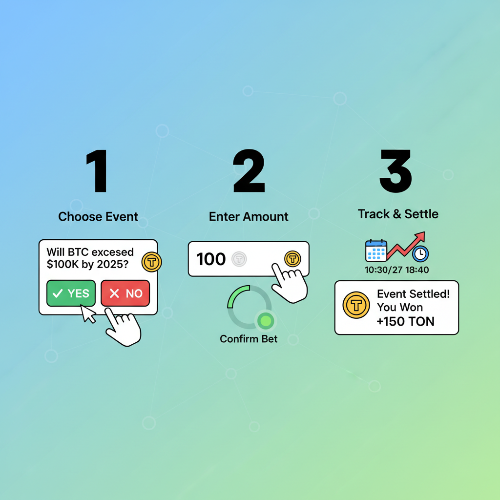 List of prediction markets on TONCO DEX, one event highlighted with yes/no options