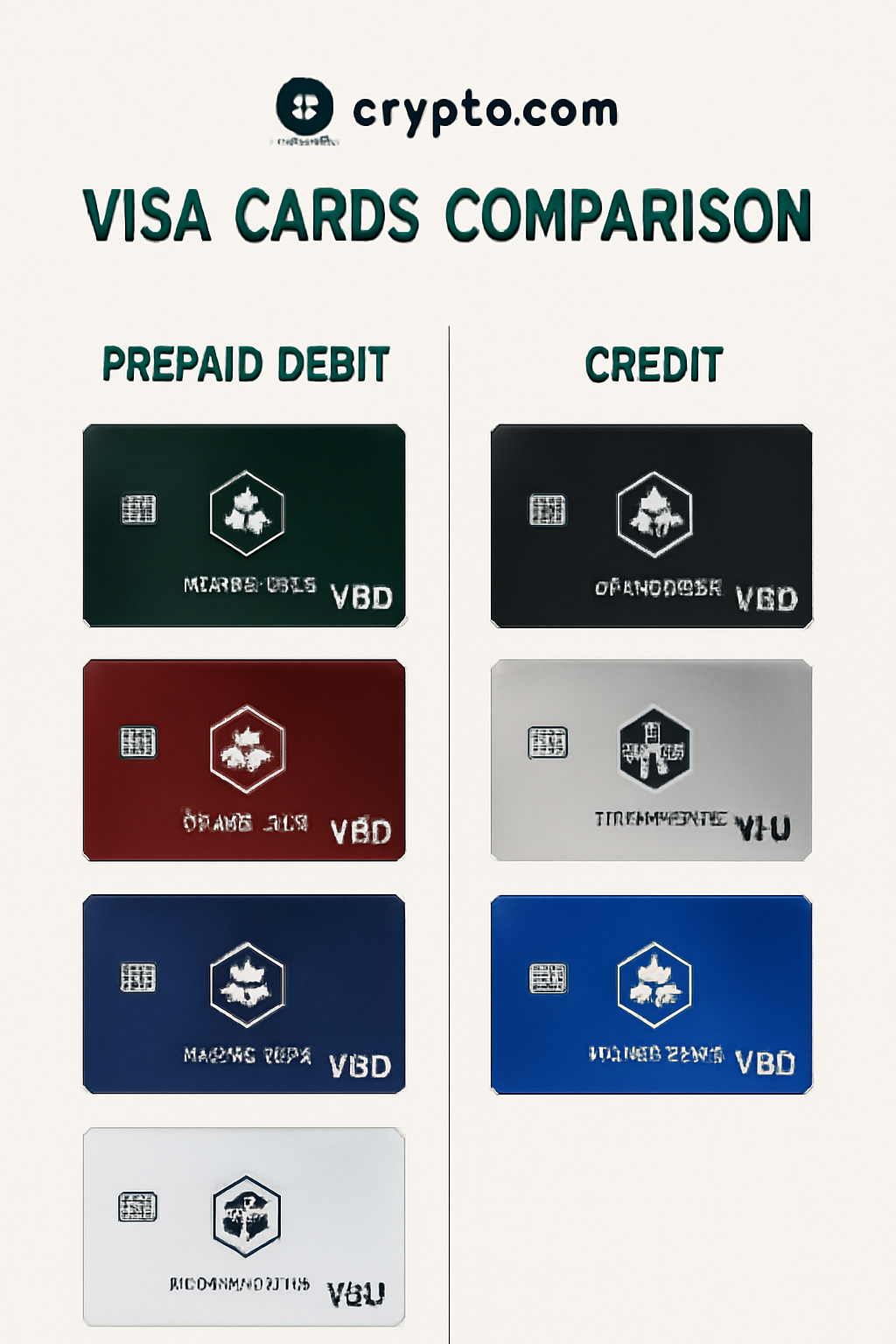 Crypto.com Visa cards comparison, prepaid debit vs credit card tiers, sleek card designs