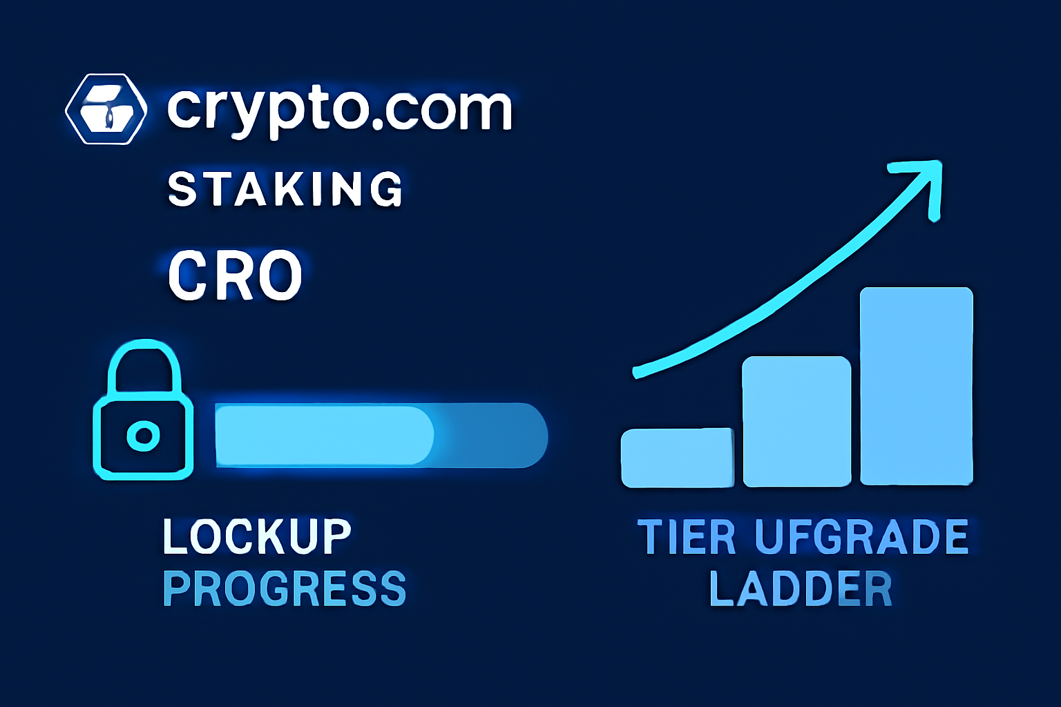 Crypto.com staking CRO interface, tier upgrade ladder, glowing lockup progress bar