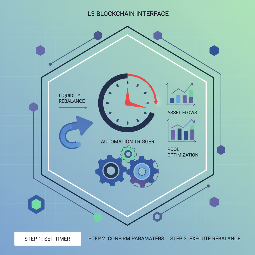 automation timer clock triggering liquidity rebalance on L3 blockchain interface, dynamic gears and charts