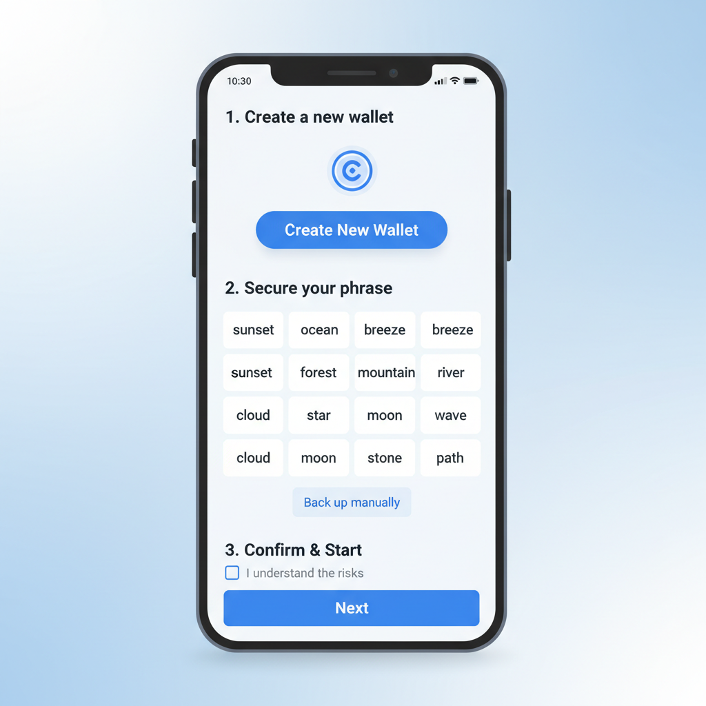 screenshot Zengo app create new wallet screen, clean interface