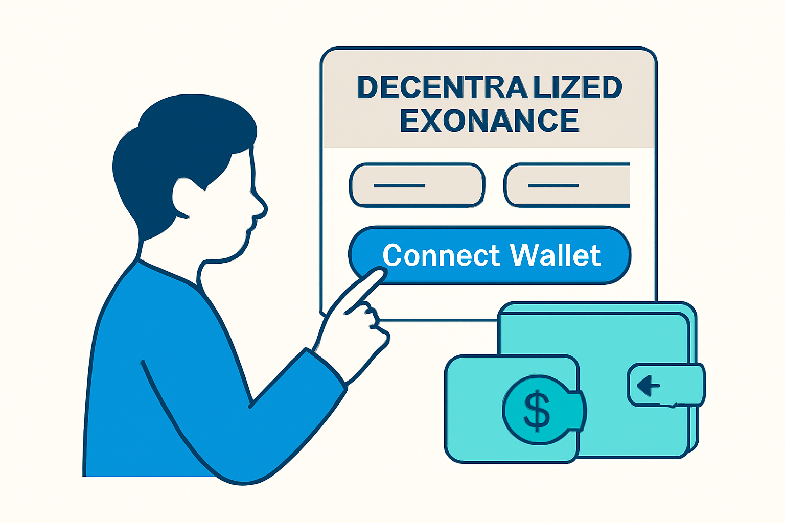 A user connecting their crypto wallet to a decentralized exchange interface, with a 'Connect Wallet' button highlighted.