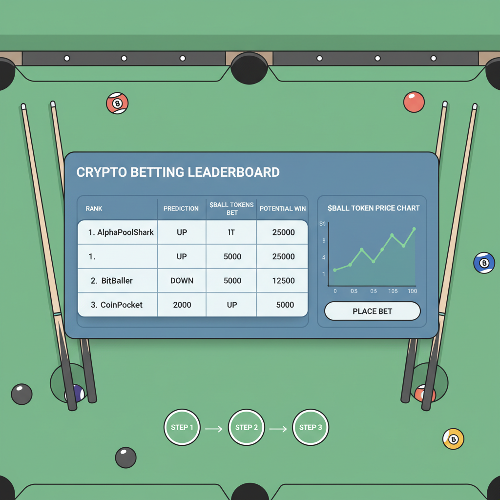 crypto leaderboard betting interface $BALL tokens price chart pool table background