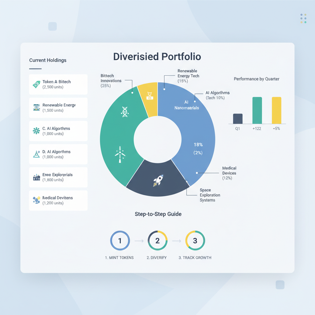 diversified portfolio dashboard with multiple tokenized patents, pie chart visualization