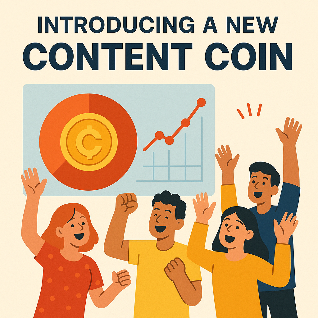 A social media post promoting a new content coin, with charts and excited community members