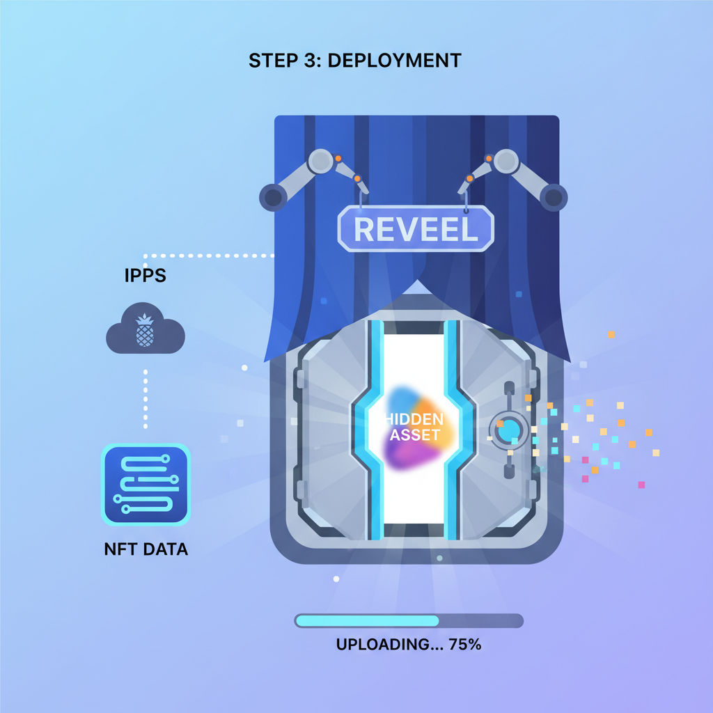 uploading NFT metadata to IPFS, hidden reveal curtain, tactical cyber vault opening