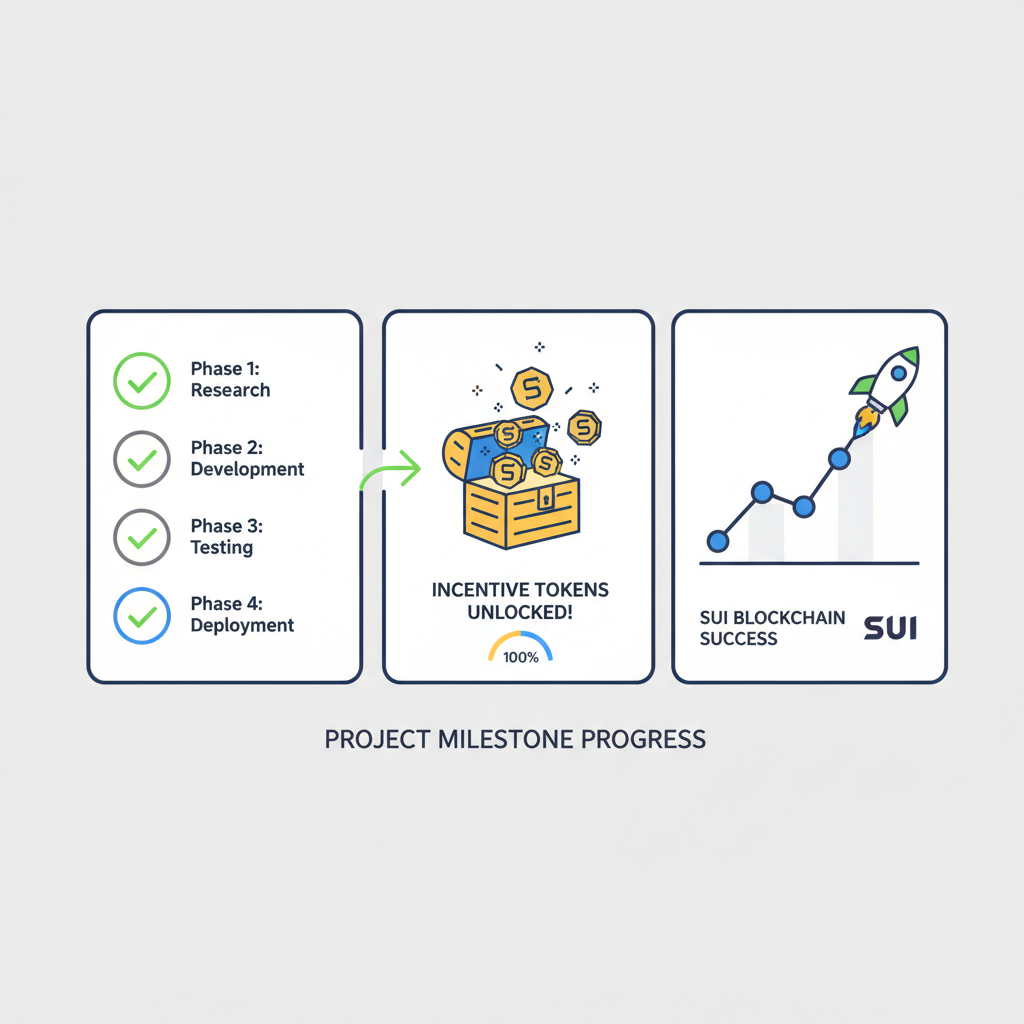 Achieving project milestones on dashboard, incentive tokens unlocking, Sui blockchain success graph