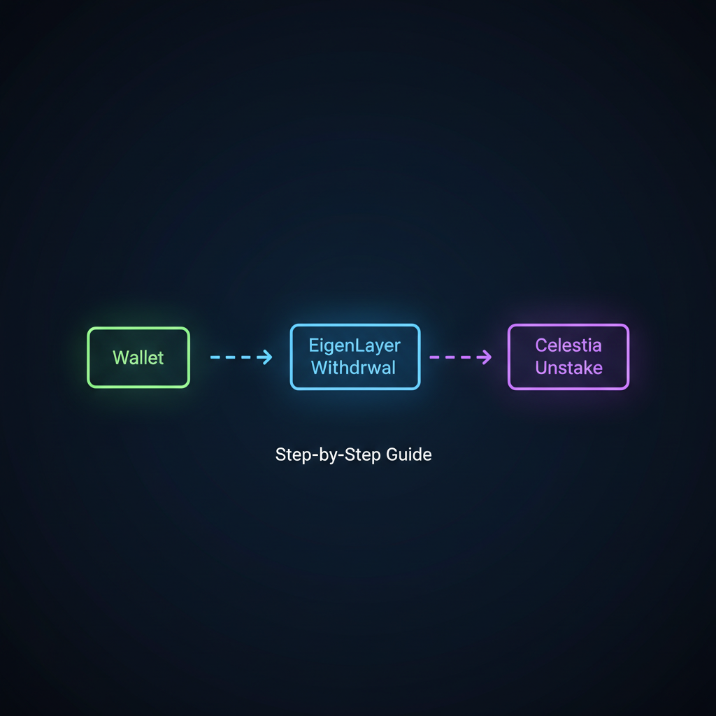 withdrawal flow EigenLayer to wallet Celestia unstake arrows reversing neon exit