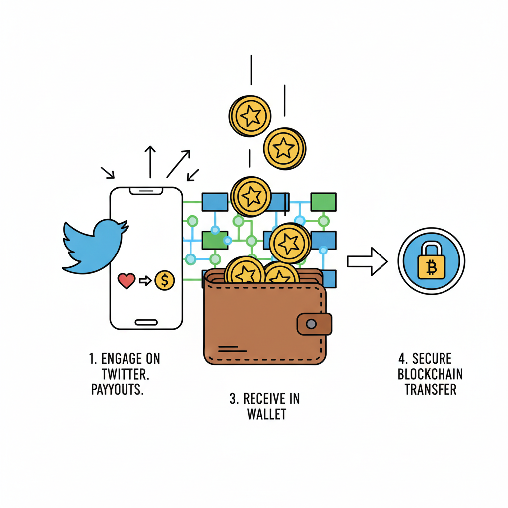 wallet receiving crypto payouts from twitter engagement, gold coins raining, blockchain