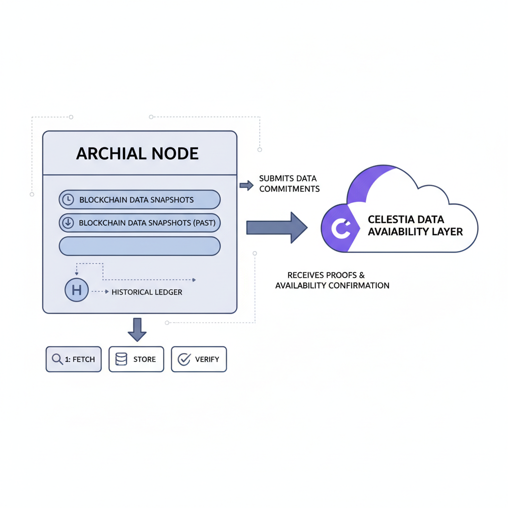 archival node storing blockchain data snapshots with Celestia integration diagram