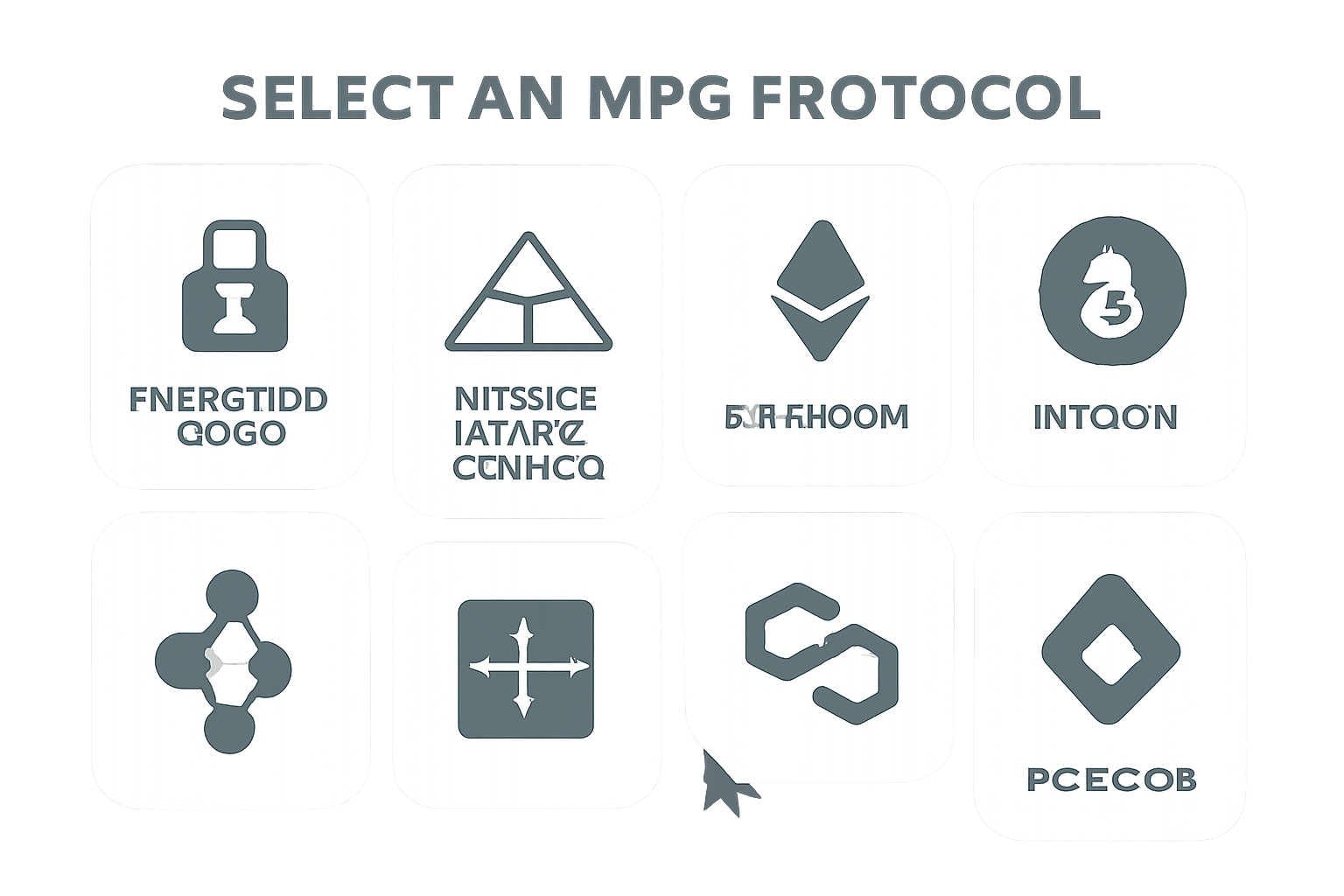 A selection screen with different MPC protocol icons (e.g., threshold ECDSA, Shamir's Secret Sharing) and blockchain logos like Ethereum.