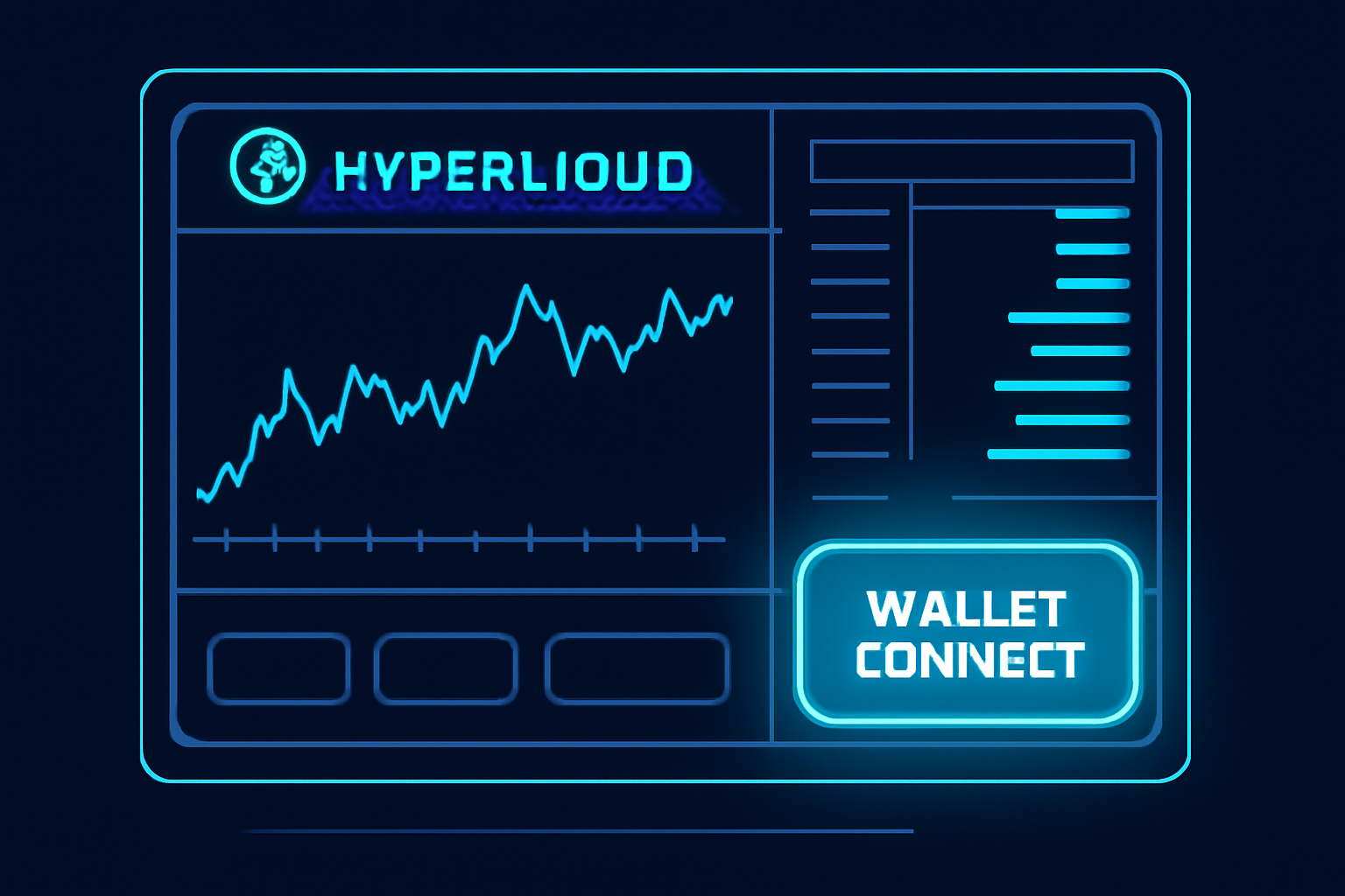 sleek futuristic trading dashboard with wallet connect button glowing, neon blue Hyperliquid logo, cyberpunk style