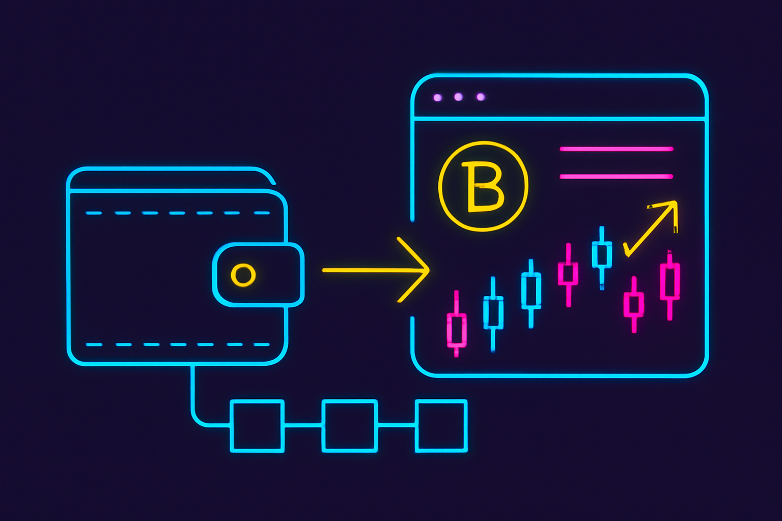cyberpunk wallet connecting to neon blockchain trading platform
