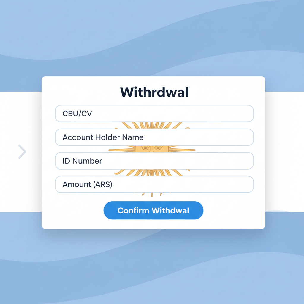 Ripio withdrawal form entering CBU CVU details, Argentine flag subtle background