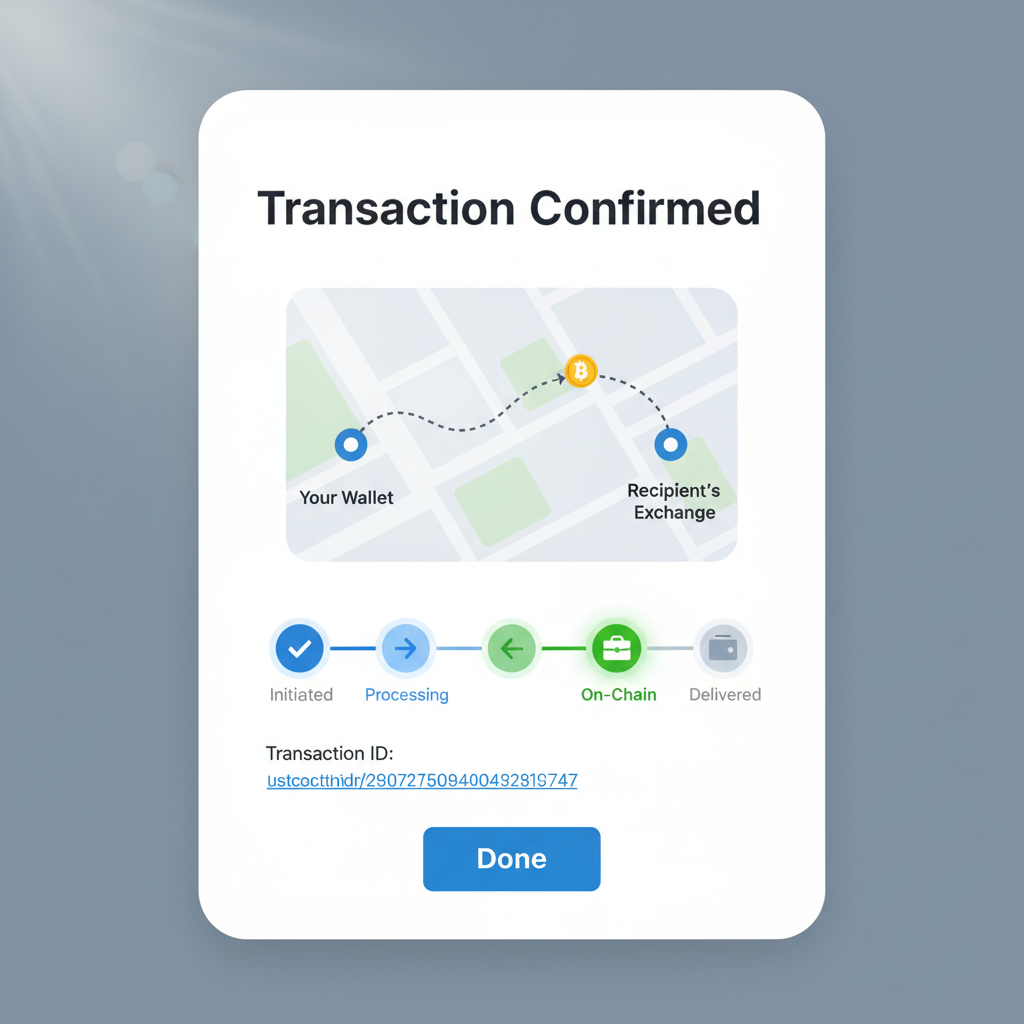 Ripio transaction confirmation screen with tracking map and status bar