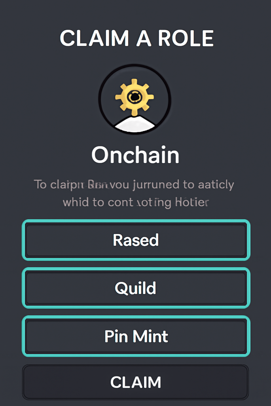 role claiming screen with Onchain, Based, Guild Pin Mint buttons highlighted