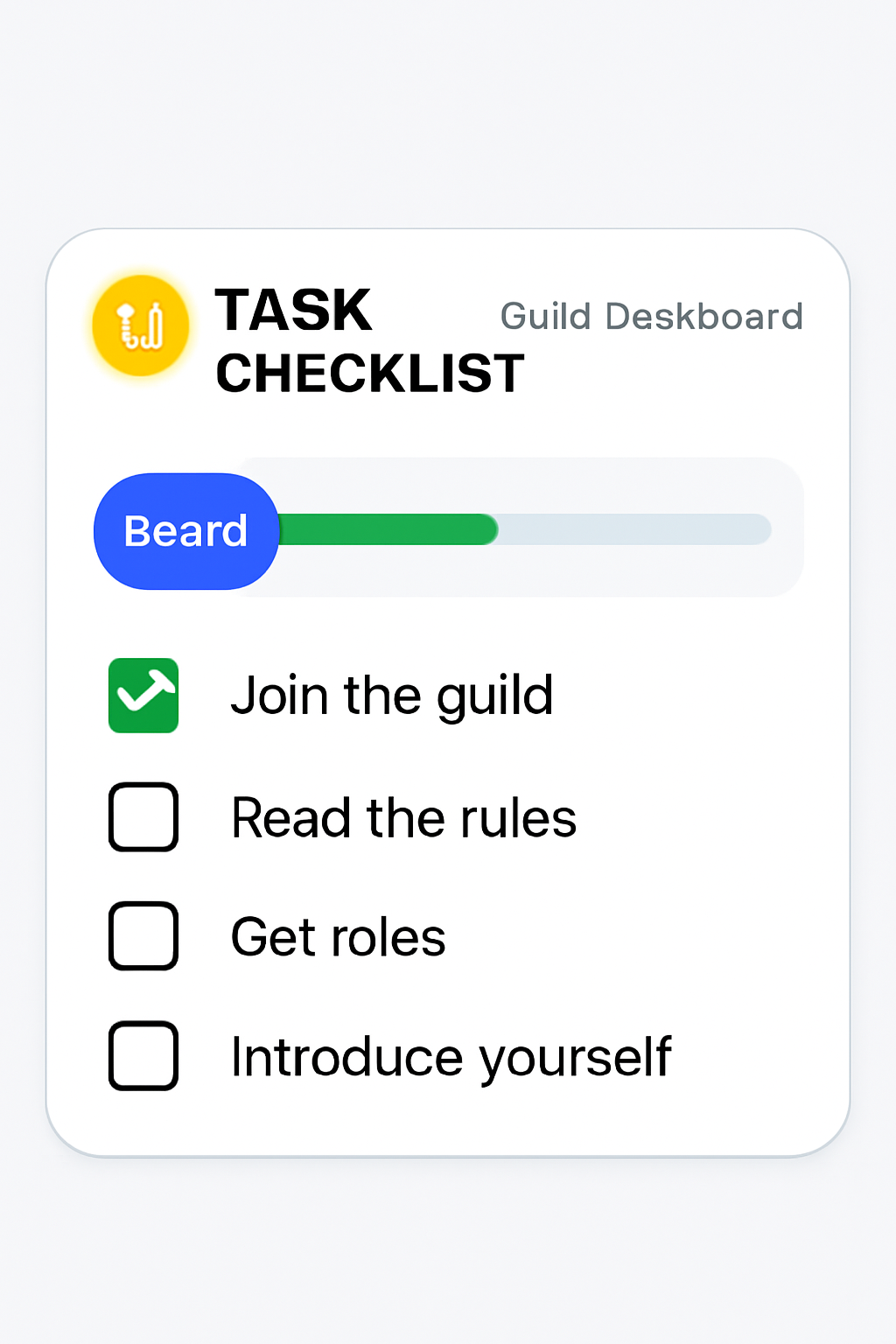 task checklist on guild dashboard showing Based role progress bar