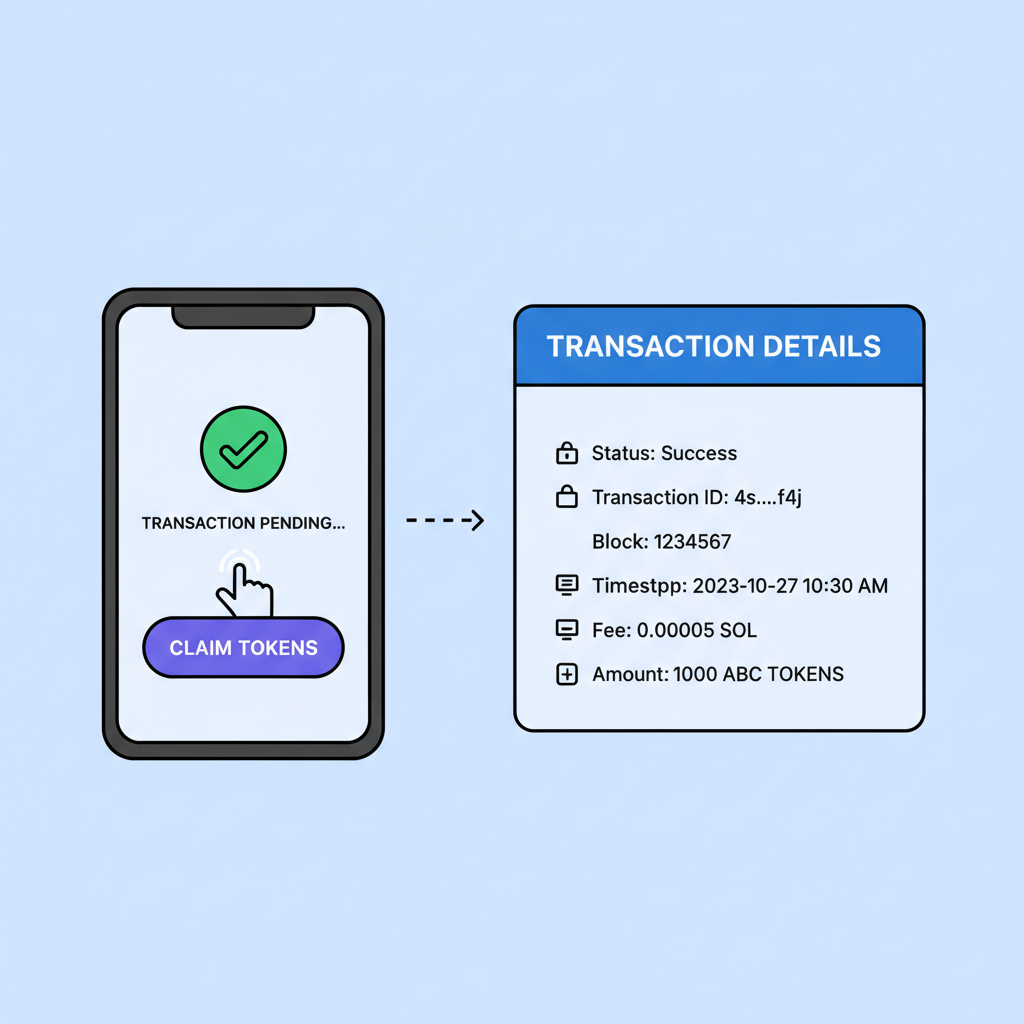 app claim button pressed, transaction confirmation on Solana explorer