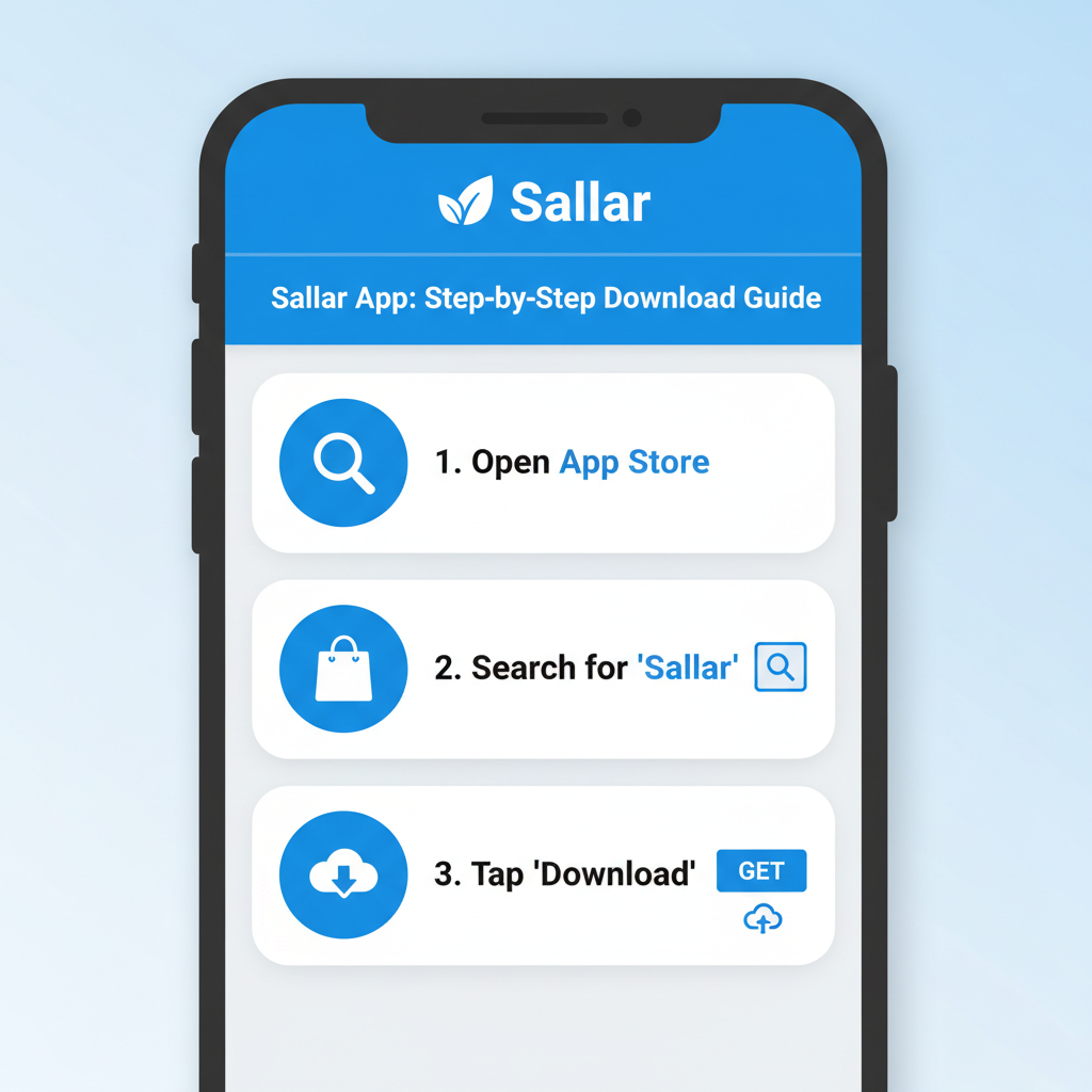 smartphone screen displaying Sallar app download from official store, clean modern UI