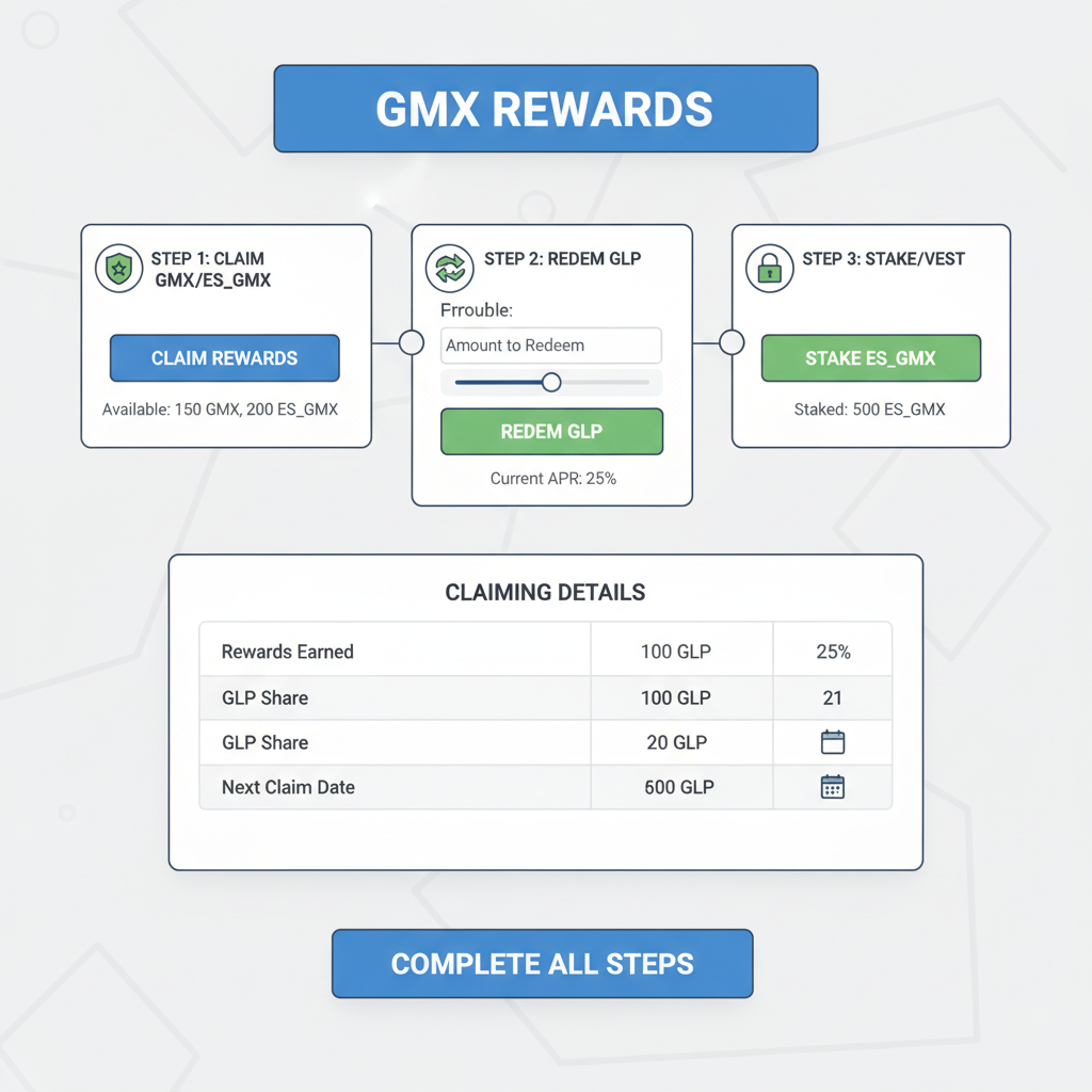 GMX rewards claiming interface with GLP redemption