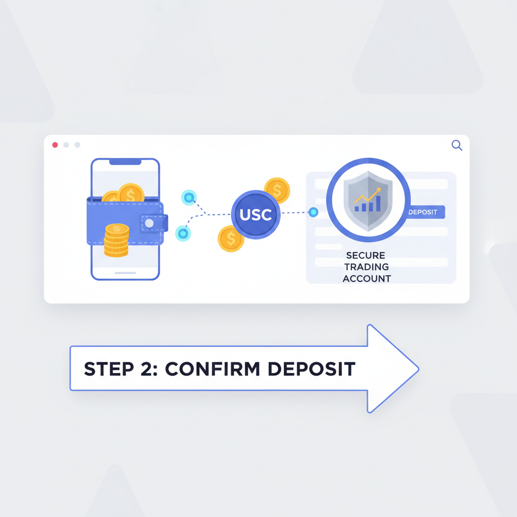crypto wallet depositing USDC into secure trading account dashboard
