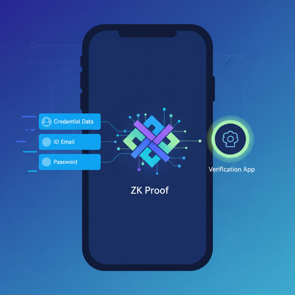 generating ZK proof animation in app, glowing proof emerging from credential data